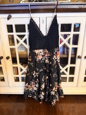 Black Floral Crochet Bodice Sundress